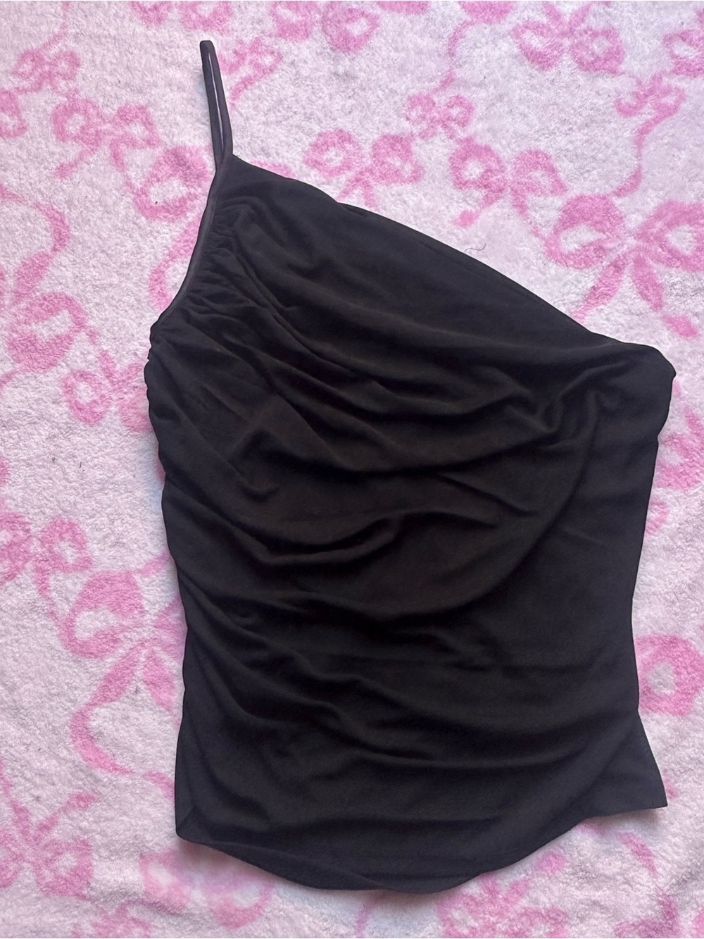 Marciano Black One-Shoulder Ruched Top
